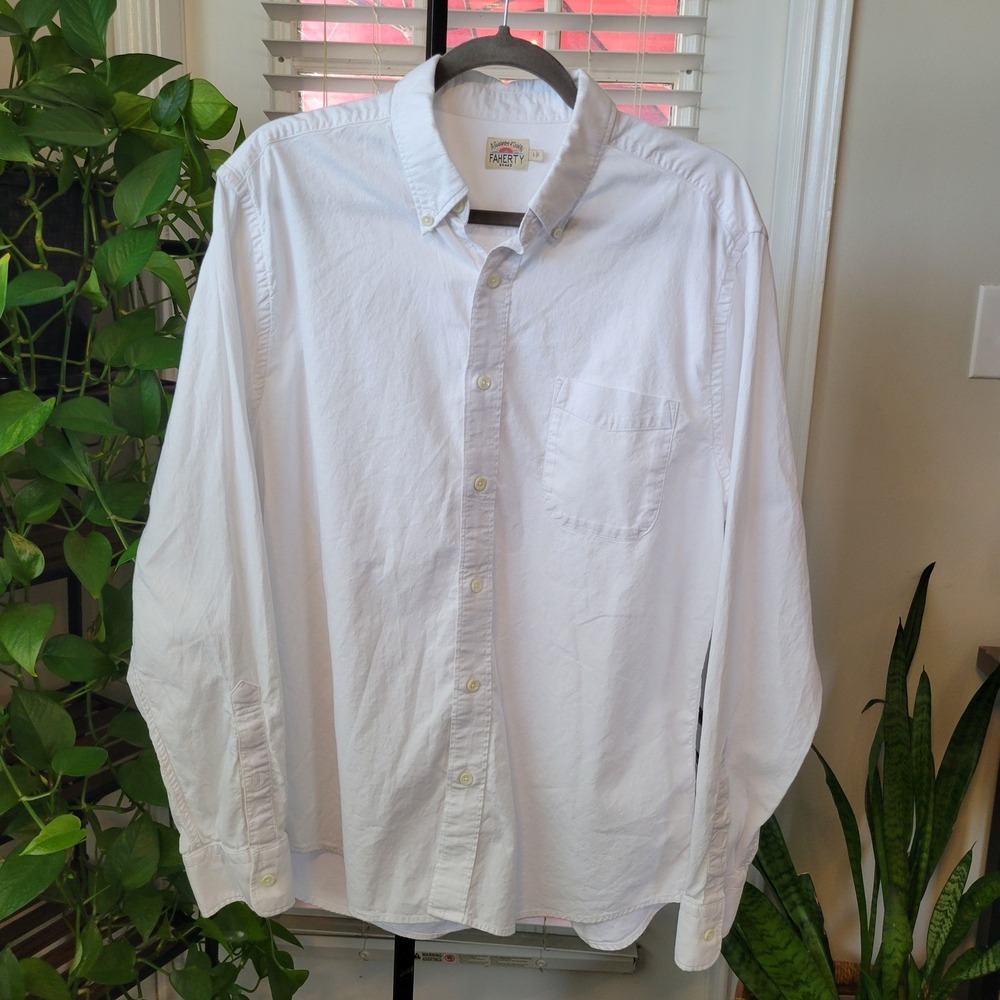 Faherty Brand Movement Shirt Mens Large White Button Down